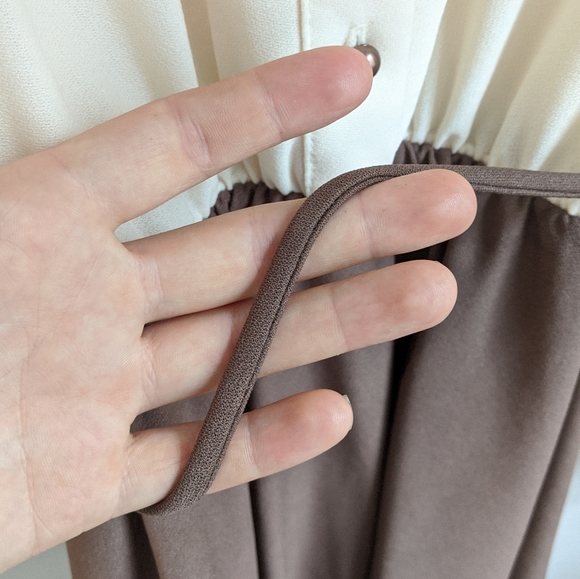 Vtg 70s/80s Brown/Cream Frilled Ruffled Boho Dress - Picture 9 of 12